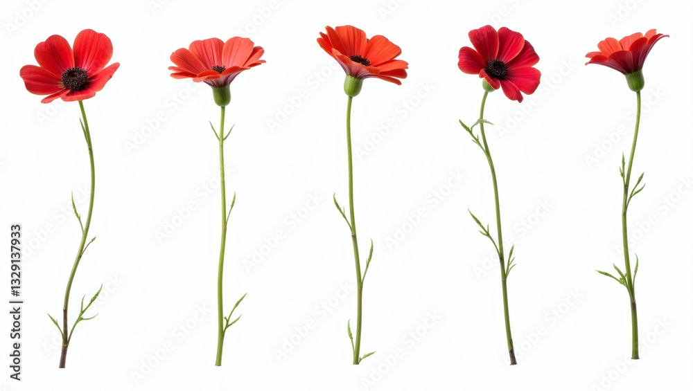 Aufkleber a collection of vibrant red flowers with slender stems, artfully arranged. each bloom presents its o