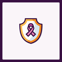 Pink Ribbon in Shield Icon for Breast Cancer Awareness Campaign