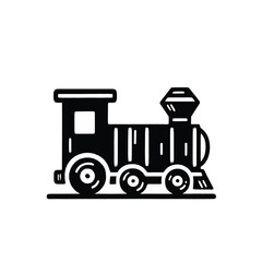 Vintage Train Black and White Line Art Illustration