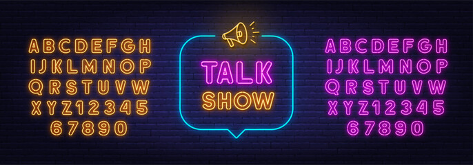 Talk Show Neon sign in speech bubble on brick wall background