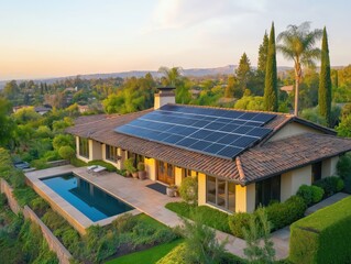 Obraz premium Modern Sustainable Home with Solar Panels