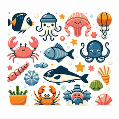 seafood, fish, restaurant, food, vector, illustration, menu, vintage, sketch, dinner, sea, fresh, design, ocean, shrimp, retro, ink, drawing, meal, background, lunch, graphic, market, gourmet, marine,