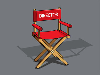 red director’s chair, on a pastel gray background.