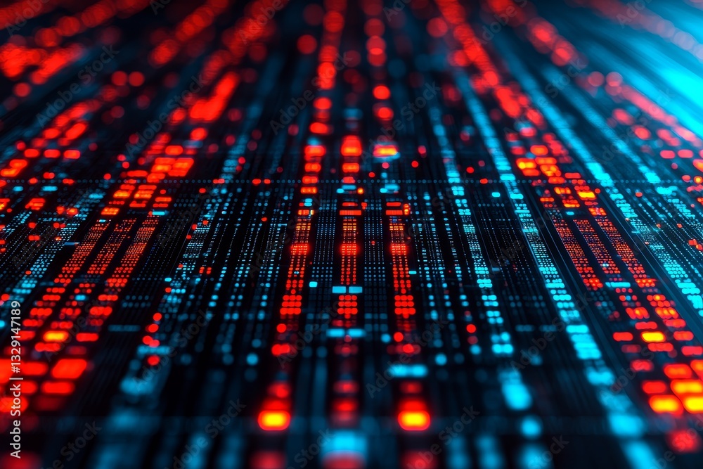 Poster data analytics and machine learning. vibrant digital data flow in red and blue tones creating a futu