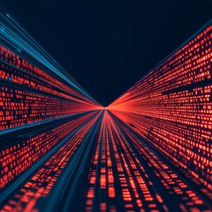 Fototapeta premium Data analytics and machine learning. Vibrant abstract digital landscape with red and blue light patterns.