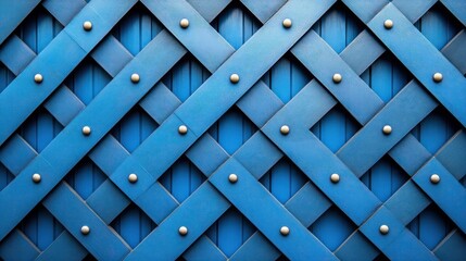 Blue metal lattice gate with rivets.