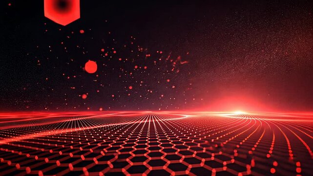 Futuristic and technology background concept, Abstract red pattern with glowing dots and lines