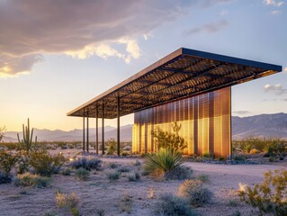 Fototapeta premium Desert Sunset Pavilion for Modern Architecture.