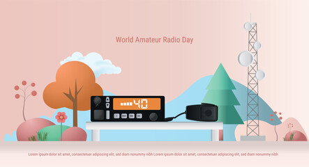 Celebrating world amateur radio day: radio transceiver and antenna connecting people globally © María Pilar Martínez