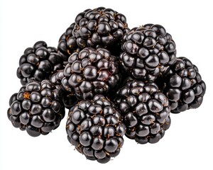 Pile of Ripe Blackberries on White Background