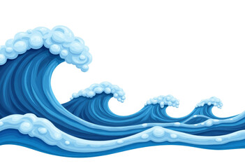Cartoon Blue Ocean Waves with White Foam, transparent background