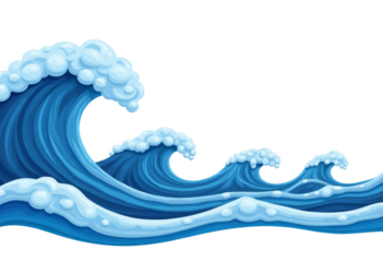Cartoon Blue Ocean Waves with White Foam, transparent background