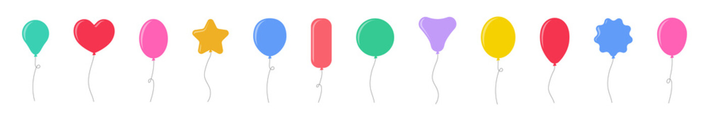 Balloon in flat style. Bunch of balloons for birthday or party. Flying balloon with rope. Flat icon illustration isolated on white background. © Volodymyr2