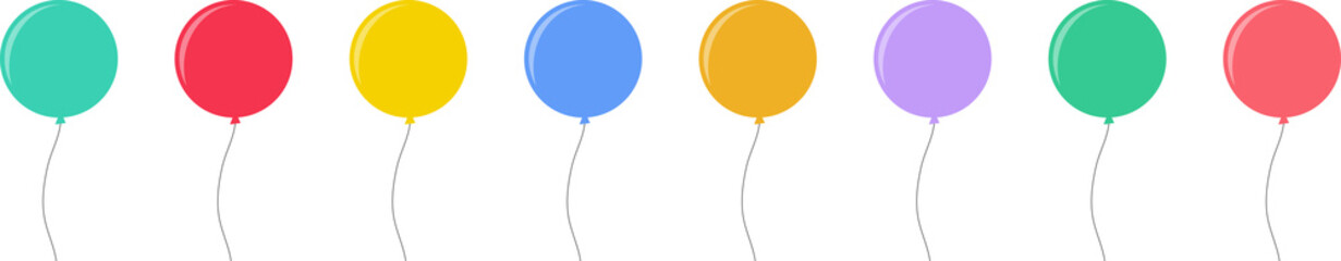 Balloon in flat style. Bunch of balloons for birthday or party. Flying balloon with rope. Flat icon illustration isolated on white background. © Volodymyr2