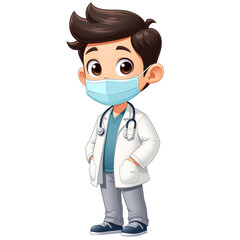 Cartoon Doctor Wearing A Mask with Stethoscope and Lab Coat, transparent background