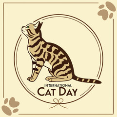 International Cat Day Vector Illustration, Adorable Cartoon Cat Character Design