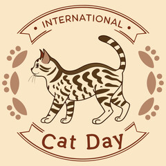 International Cat Day Vector Illustration, Adorable Cartoon Cat Character Design