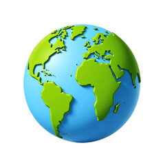 Fototapeta premium Cartoon Globe with Green Land and Blue Oceans, transparent background