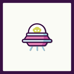 Colorful spaceship carrying extraterrestrial character with minimalist design