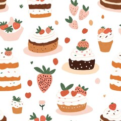 Seamless pattern featuring decadent chocolate cake slices and swirls, perfect for culinary designs and desserts.