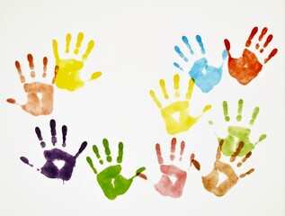 Obraz premium Colorful handprints representing children playing and learning