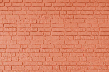 Orange color painted old brick wall texture, architecture brickwork building, masonry of stone blocks structure. Design element, wallpaper, horizontal background, banner, header.