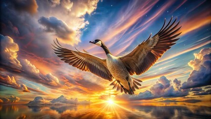 Obraz premium Majestic goose photography: surreal flight, exquisite waterfowl beauty, artistic animal portraits.