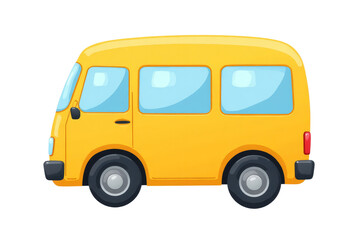 Cartoon-styled yellow bus with a transparent background