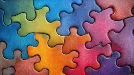Fototapeta premium Colorful jigsaw puzzle pieces interlocked.