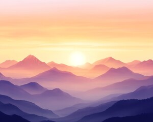 A vibrant sunrise over mountains gradient. Featuring soft oranges, pinks, and purples. Showcasing a fresh, new day. Ideal for outdoor adventure or motivational visuals