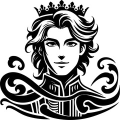handsome prince, king, ,man, boy, human, crown, castle, royal, comic, t-shirt, print, sticker, vector, illustration, eps	