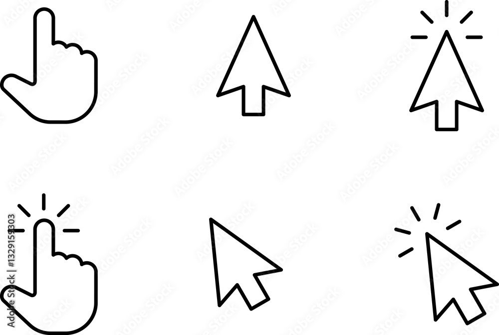 Fototapete mouse click cursor and loading icon for web computer mobile app or ui design. mouse pointer black an