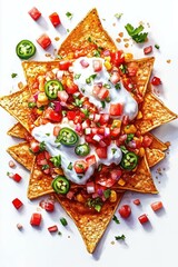 Vibrant nachos topped with salsa and fresh ingredients.  .