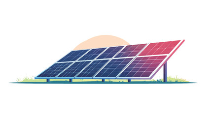 Illustration of a solar panel system against a white background. The solar panels are depicted with a gradient of blue and red hues, suggesting energy flow.  The panels are mounted on a stand and