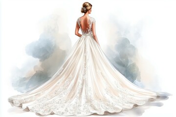Naklejka premium Elegant bridal gown with a flowing train and intricate lace..