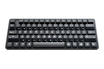 A Sleek, Compact Keyboard Ready For Action, Promising Efficient Typing With A Minimalist Black Design And Crisp White Lettering Isolated on Transparent Background
