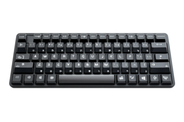 A Sleek, Compact Keyboard Ready For Action, Promising Efficient Typing With A Minimalist Black Design And Crisp White Lettering Isolated on Transparent Background