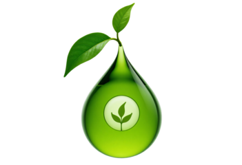 Green Drop with Sprout Inside and Leaves Growing on Top with transparent background