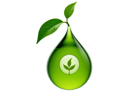 Green Drop with Sprout Inside and Leaves Growing on Top with transparent background - Powered by Adobe