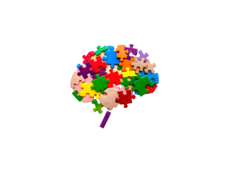 Brain made of colorful puzzle pieces isolated on transparent background