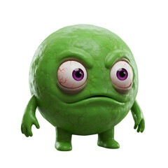 Angry Green Cartoon Monster with Big Eyes on Transparent Background