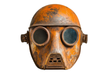 A Weathered, Rusty Mask, A Relic Of A Forgotten Era, Evokes A Sense Of Mystery And Forgotten Stories Against A Stark White Backdrop Isolated on Transparent Background