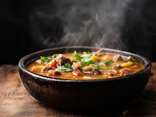 Rustic Irish Stew in a Wooden Bowl