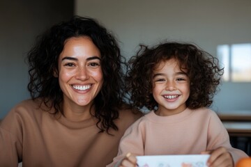 Joyful interaction between mother and child captured in cozy ind