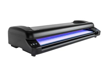 Sleek Black Laminator With Vibrant Uv Light, Smoothly Processing Documents, Enhancing Presentations With A Professional Finish Isolated on Transparent Background