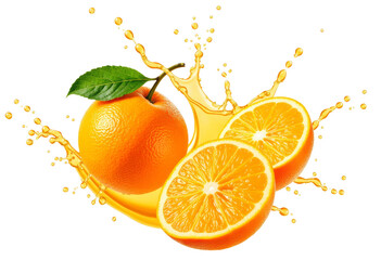 Oranges with Juice Splash and Transparent Background