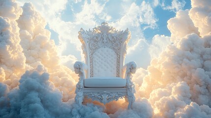 Majestic White Throne Amidst Clouds - Heavenly Fantasy Aesthetic