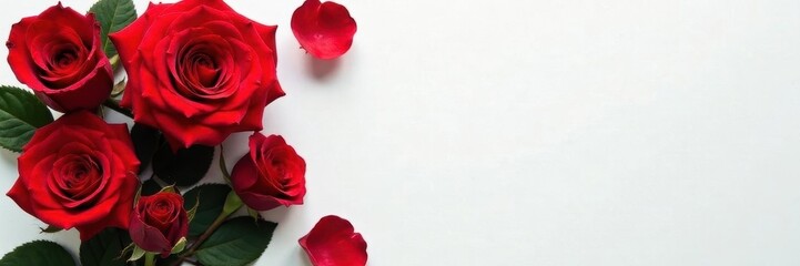 Naklejka premium Crimson roses arranged artfully atop blank white paper, anniversary, roses