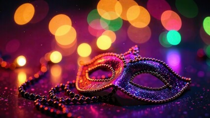 Obraz premium Masquerade mask with necklace on glitter background
