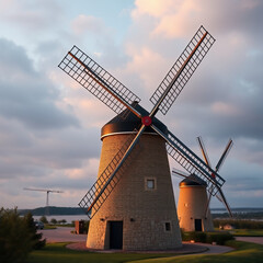 Golden Hour Windmills: Rustic Charm at Sunset